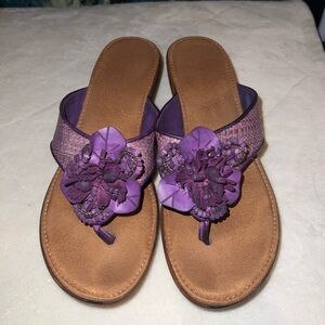 Purple flowered wooden sandals